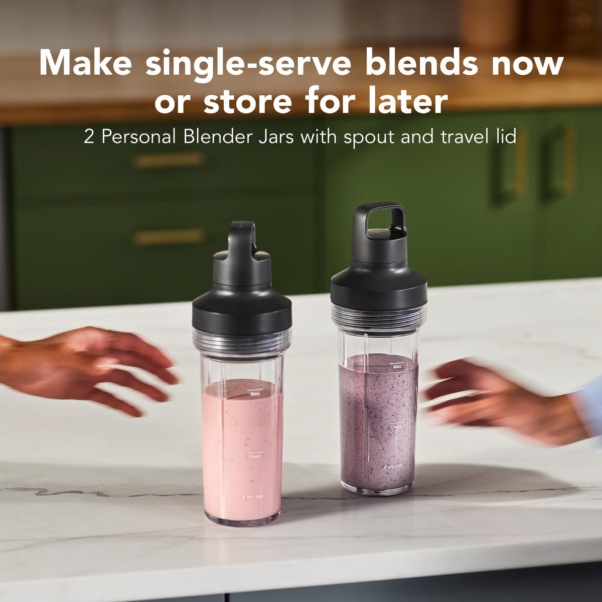 Travel lids shown for portable smoothies with KitchenAid Pure Power