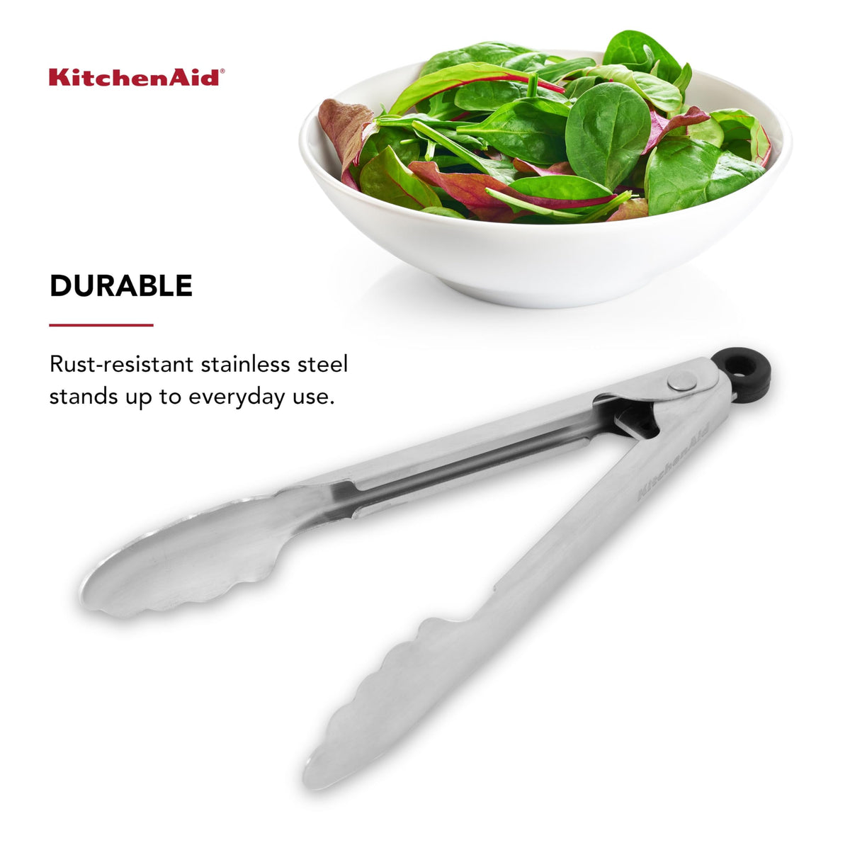 KitchenAid 7-inch tongs with locking mechanism for compact storage