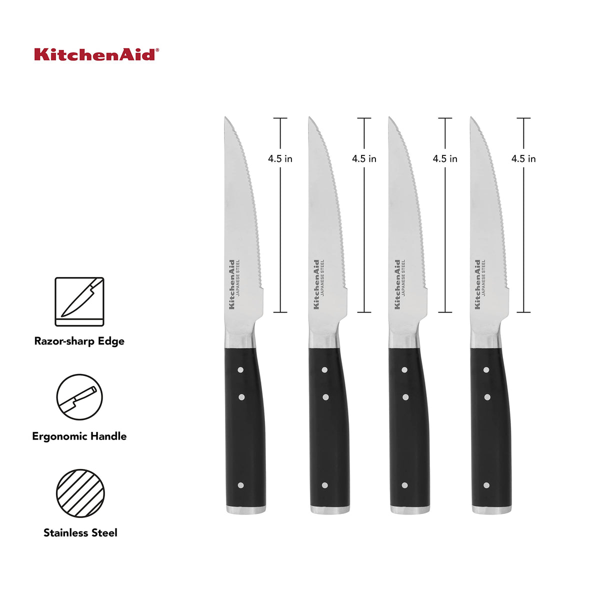 KitchenAid steak knife with stainless endcap for durable design.
