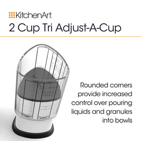 KitchenArt Tri Adjust-A-Cup showing adjustable measurement dials for dry and semi-solid ingredients.
