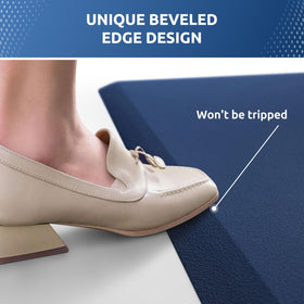 KitchenClouds blue mat features bevel edges to reduce tripping risk.