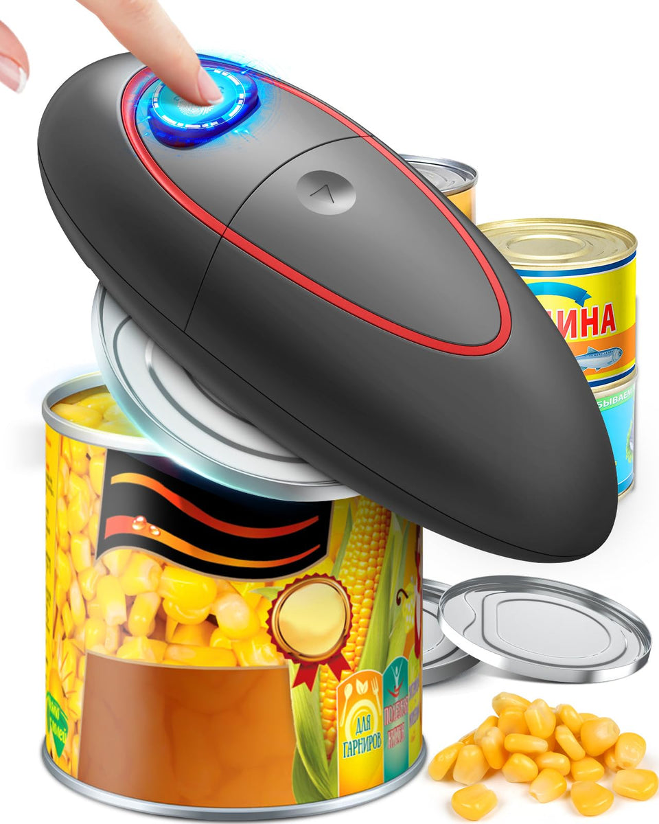 KITCHENMUH One Touch Electric Can Opener on counter eases one-handed use for seniors.