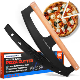 KitchenStar 16-inch pizza cutter rocker blade demonstrates effortless, precise crust slicing