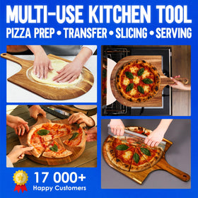 KitchenStar acacia wood multi use board for pizza bread and charcuterie.