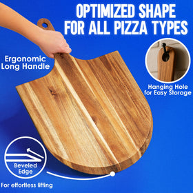 KitchenStar acacia wood pizza board serving as cutting and serving surface.
