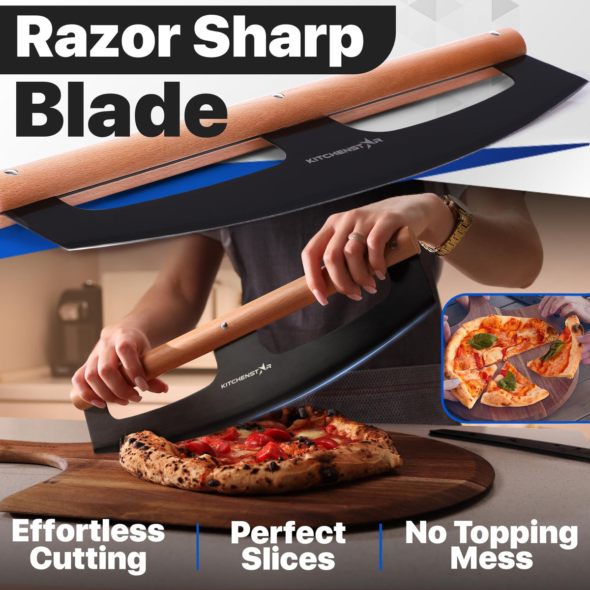 KitchenStar beech wood handle offers ergonomic, comfortable grip