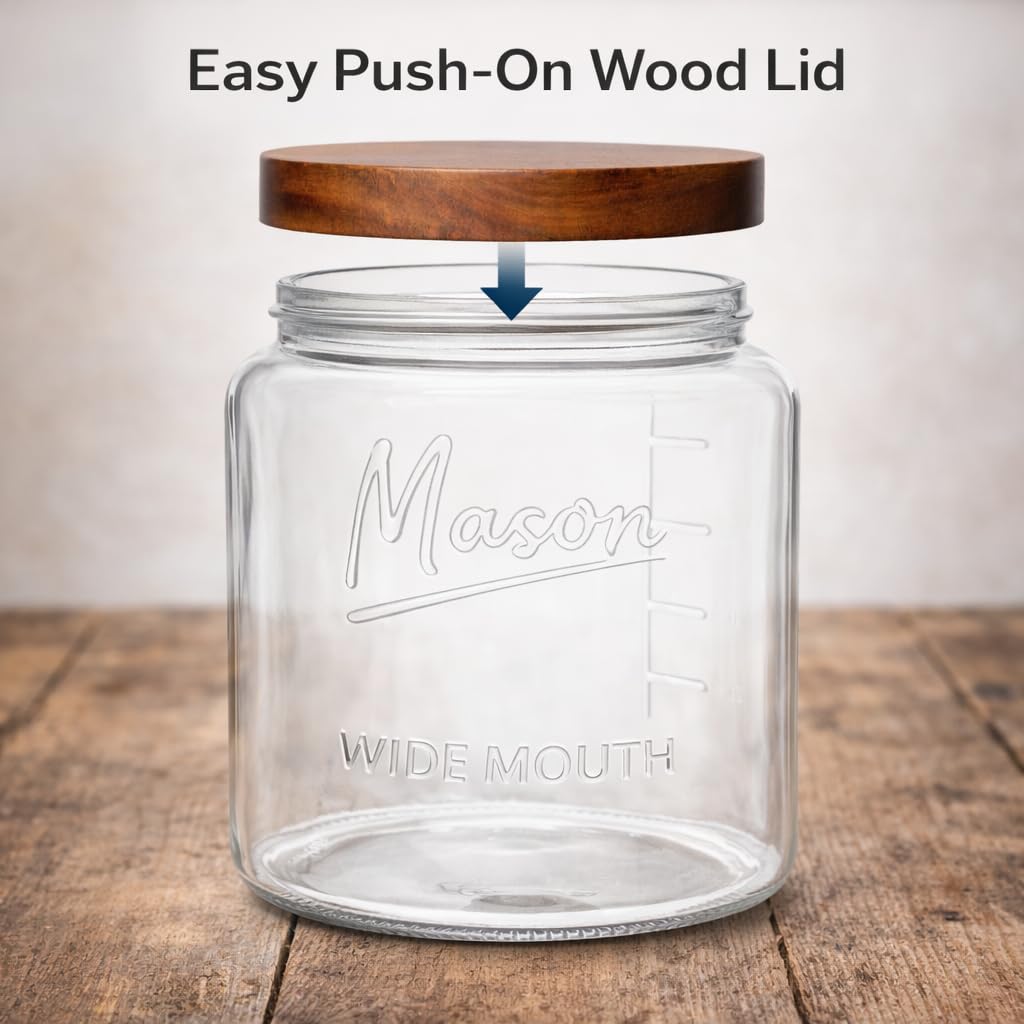 Kitchentoolz airtight wood lid preserves freshness on dry goods.