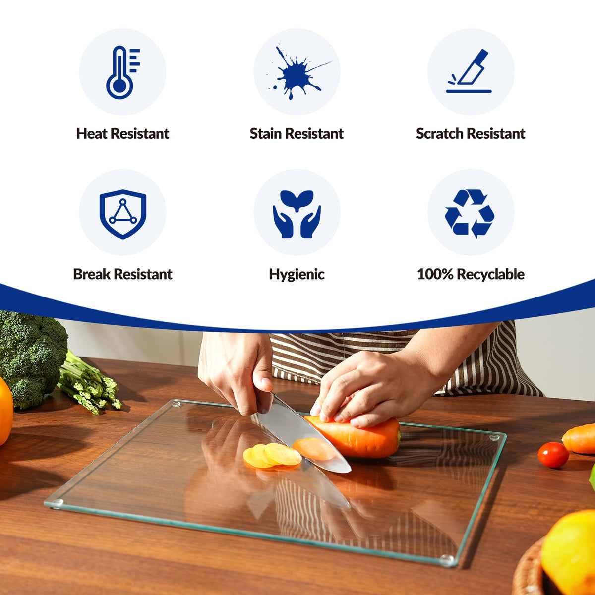 Kitchenville glass cutting board heat-resistant surface safe for hot pots and pans