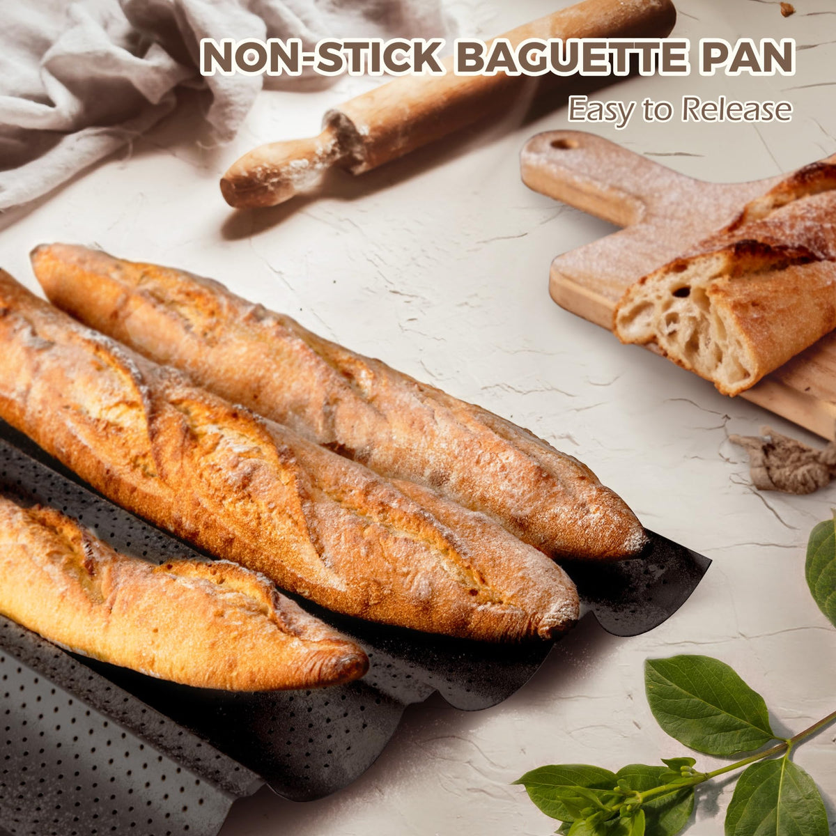 KITESSENSU baguette pan crust shaping grooves help form artisan loaves