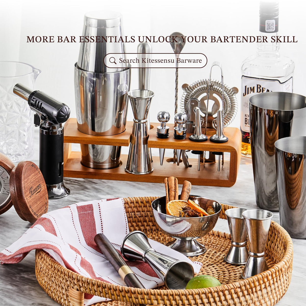 KITESSENSU mixing spoon assists balanced layering for textured cocktails.