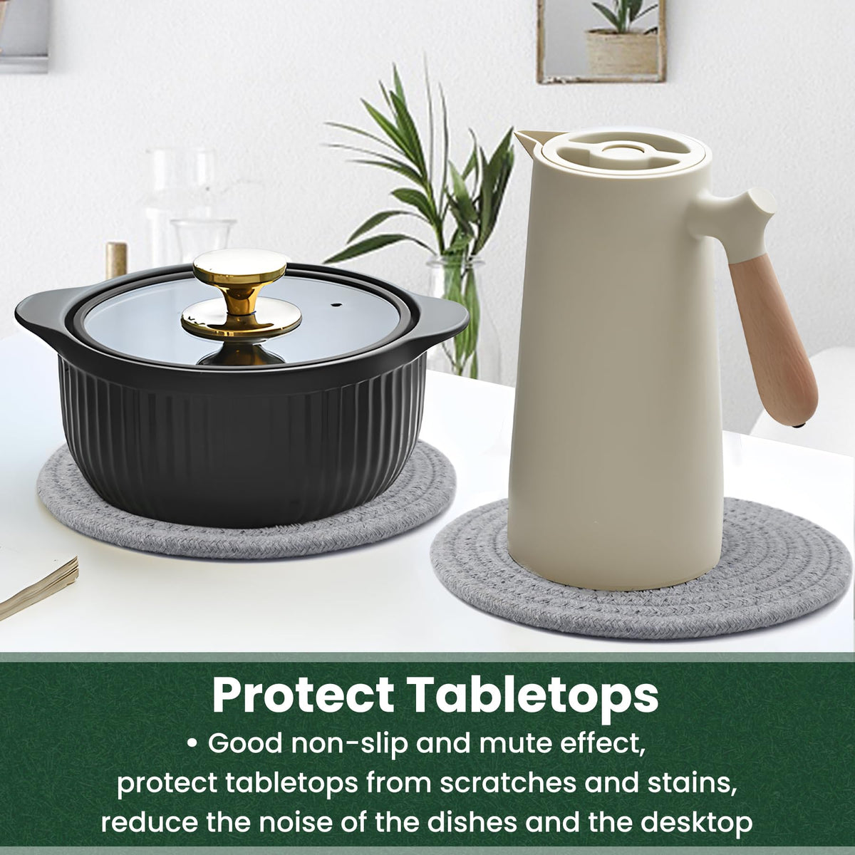 KITLAB trivet used as plant mat and decorative placemat for surfaces.
