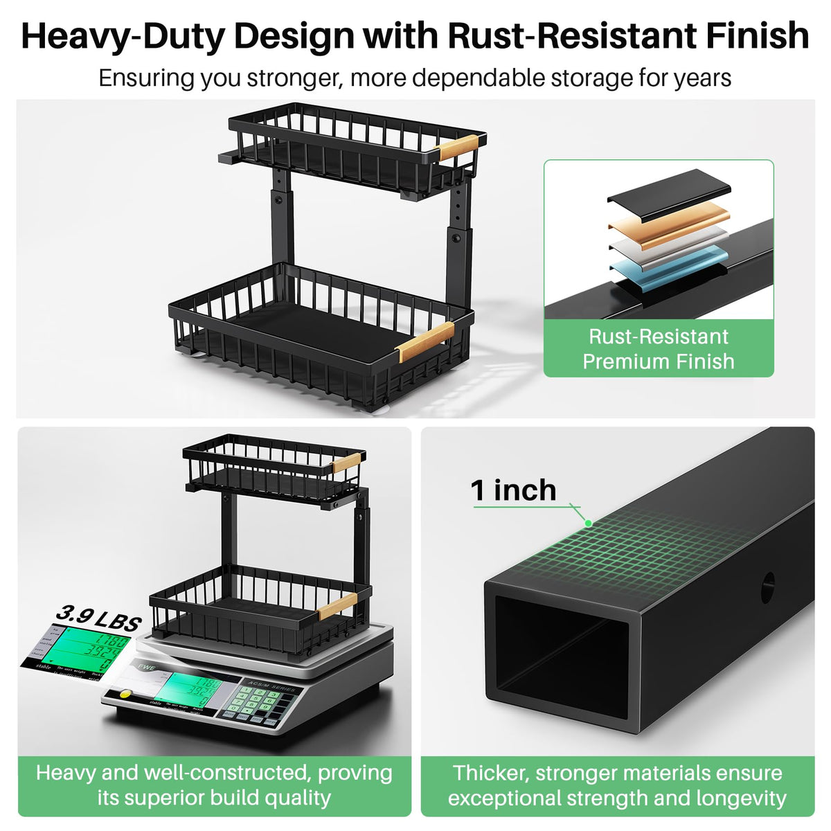 Kitstorack adjustable height settings fit tall bottles and containers.