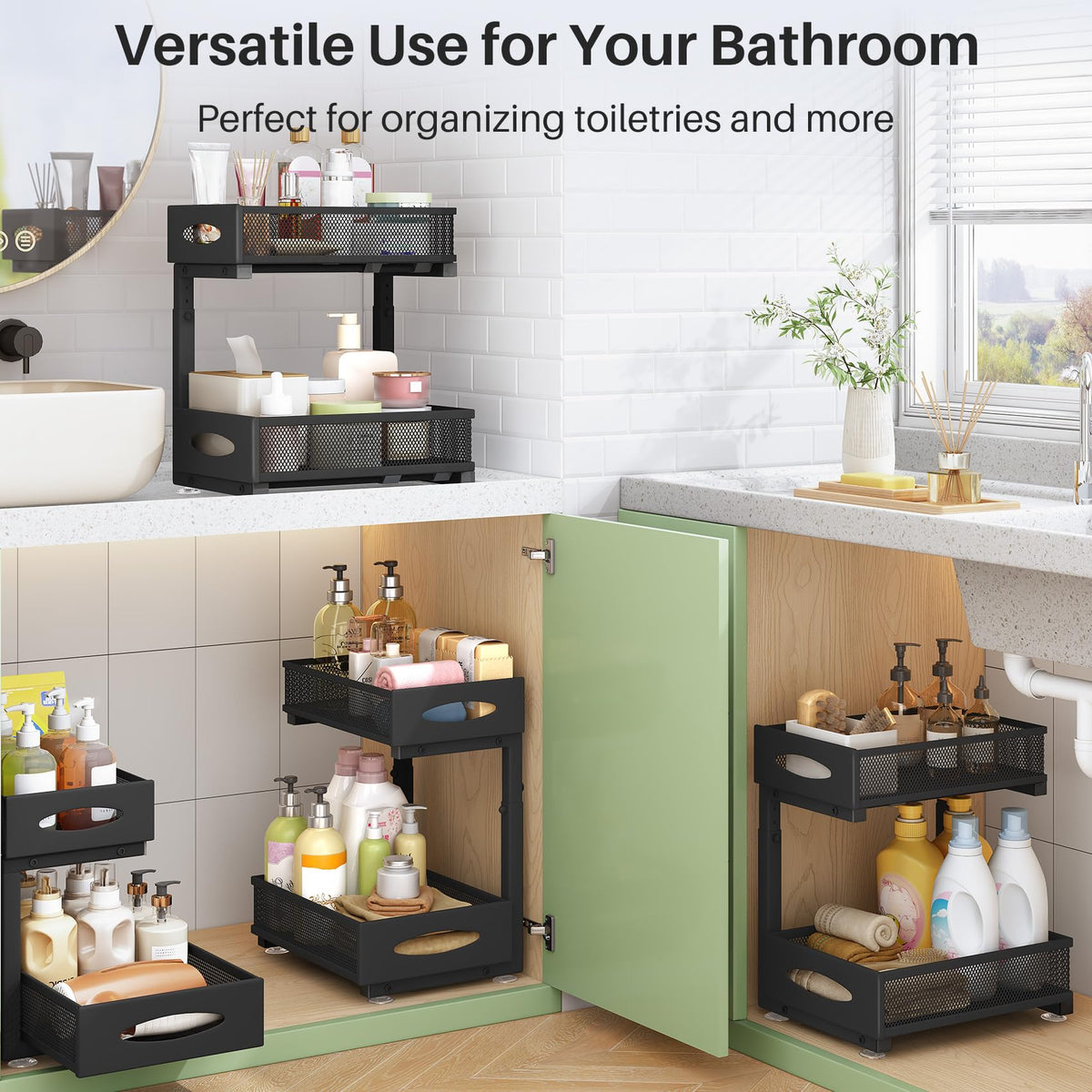 Kitstorack compact two-tier organizer ideal for kitchen bathroom and pantry