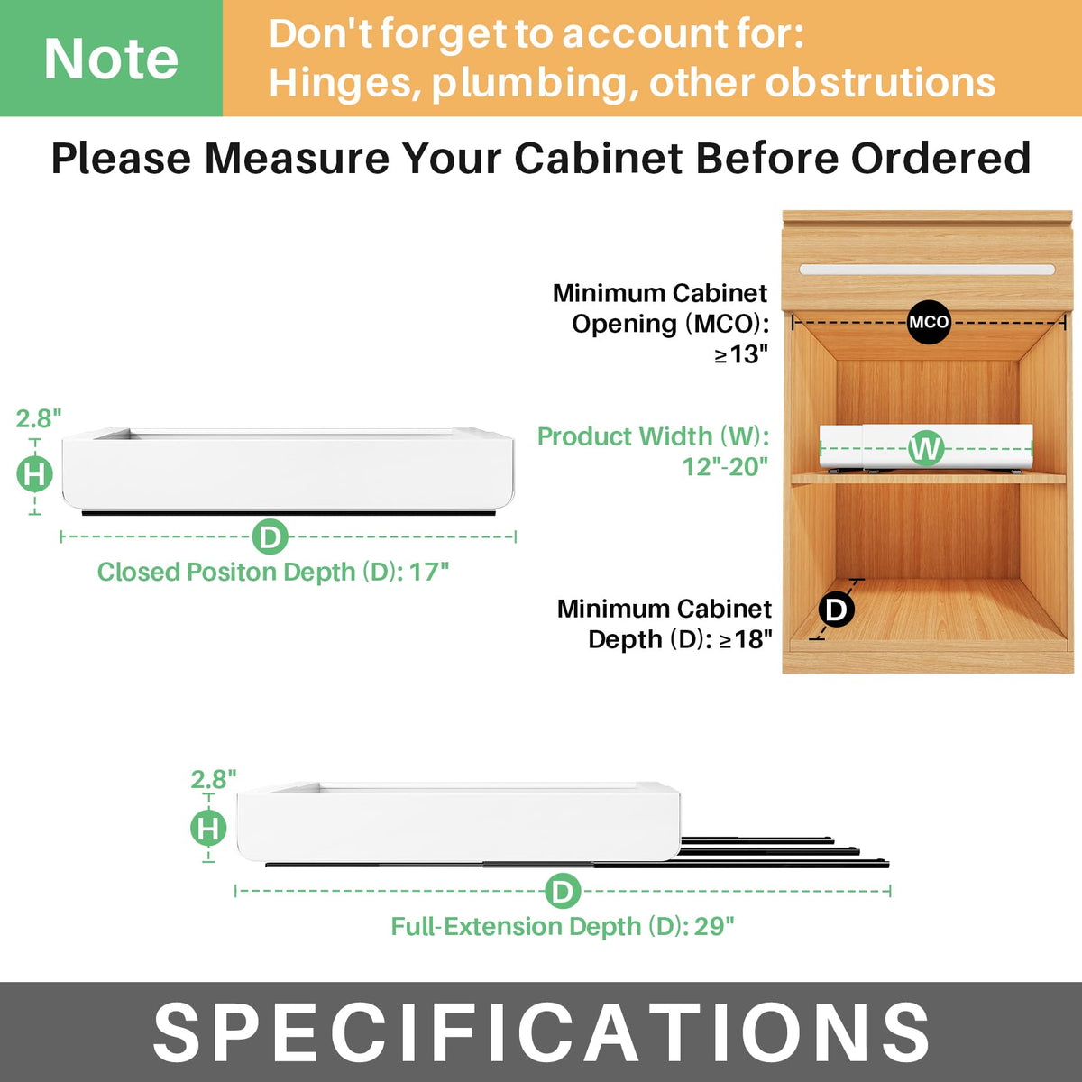 Kitstorack expandable pull-out drawer fits 12-20 inch cabinets