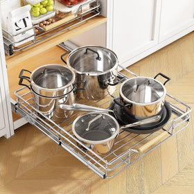 Kitstorack versatile organizer for cabinets and pantries, fits 16W x 22D spaces.