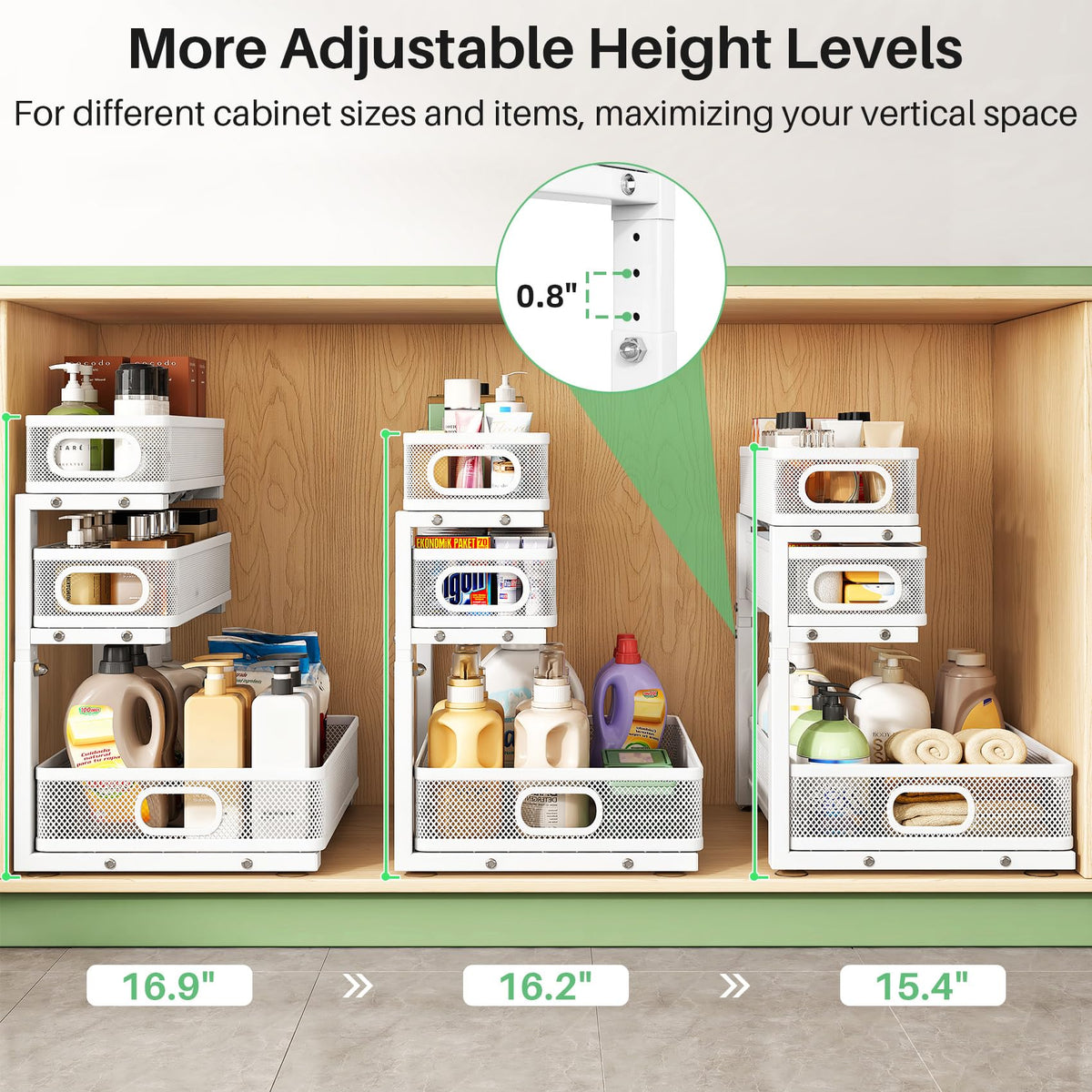 Kitstorack two-pack under-sink organizers fit compact spaces.