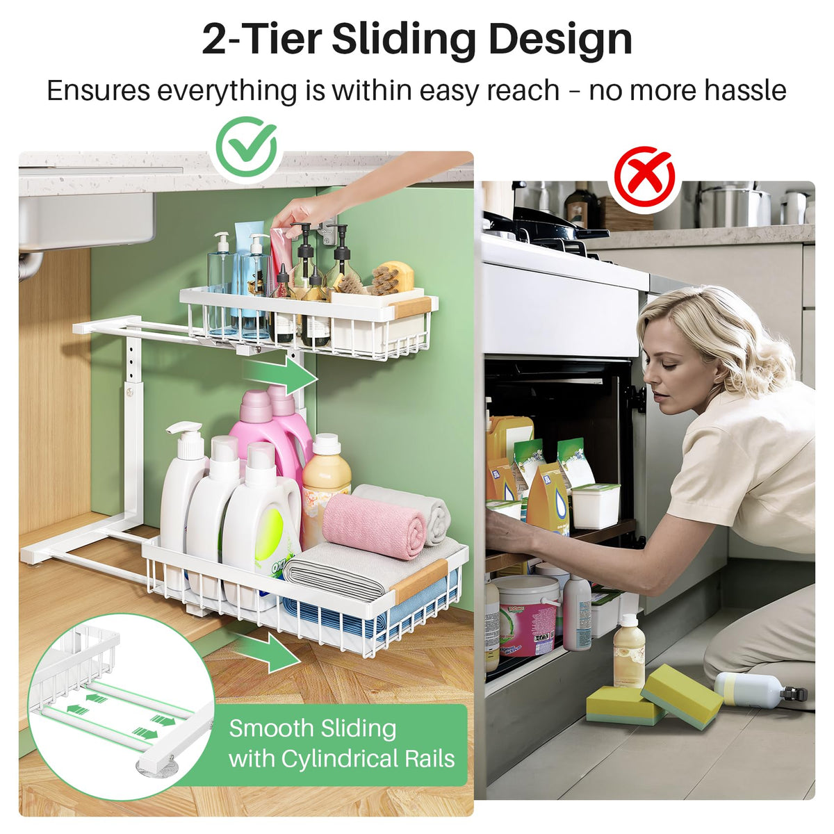 Kitstorack under-sink organizer 2-pack provides flexible storage