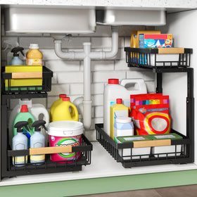 Kitstorack under-sink organizer with 2-tier slide-out design for easy access