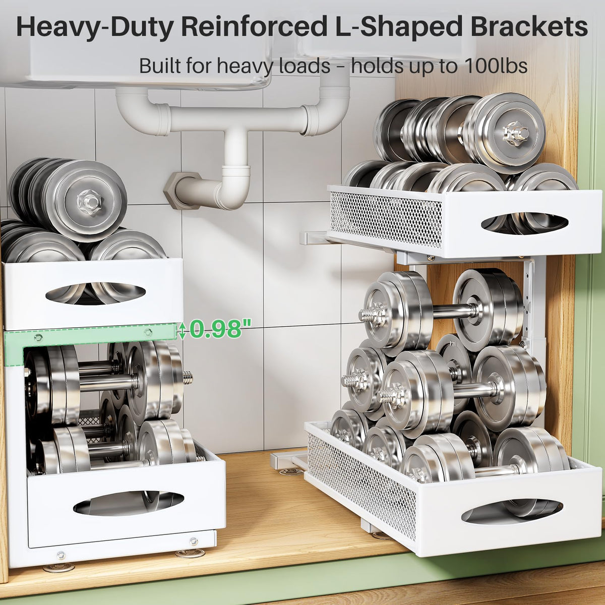 Kitstorack heavy-duty carbon steel frame supports up to 100 lbs