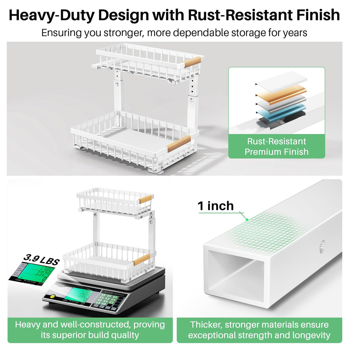 Kitstorack under-sink organizer height-adjustable to fit tall containers