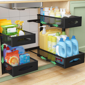 Kitstorack under-sink organizer with two-tier drawers for easy access in cabinets