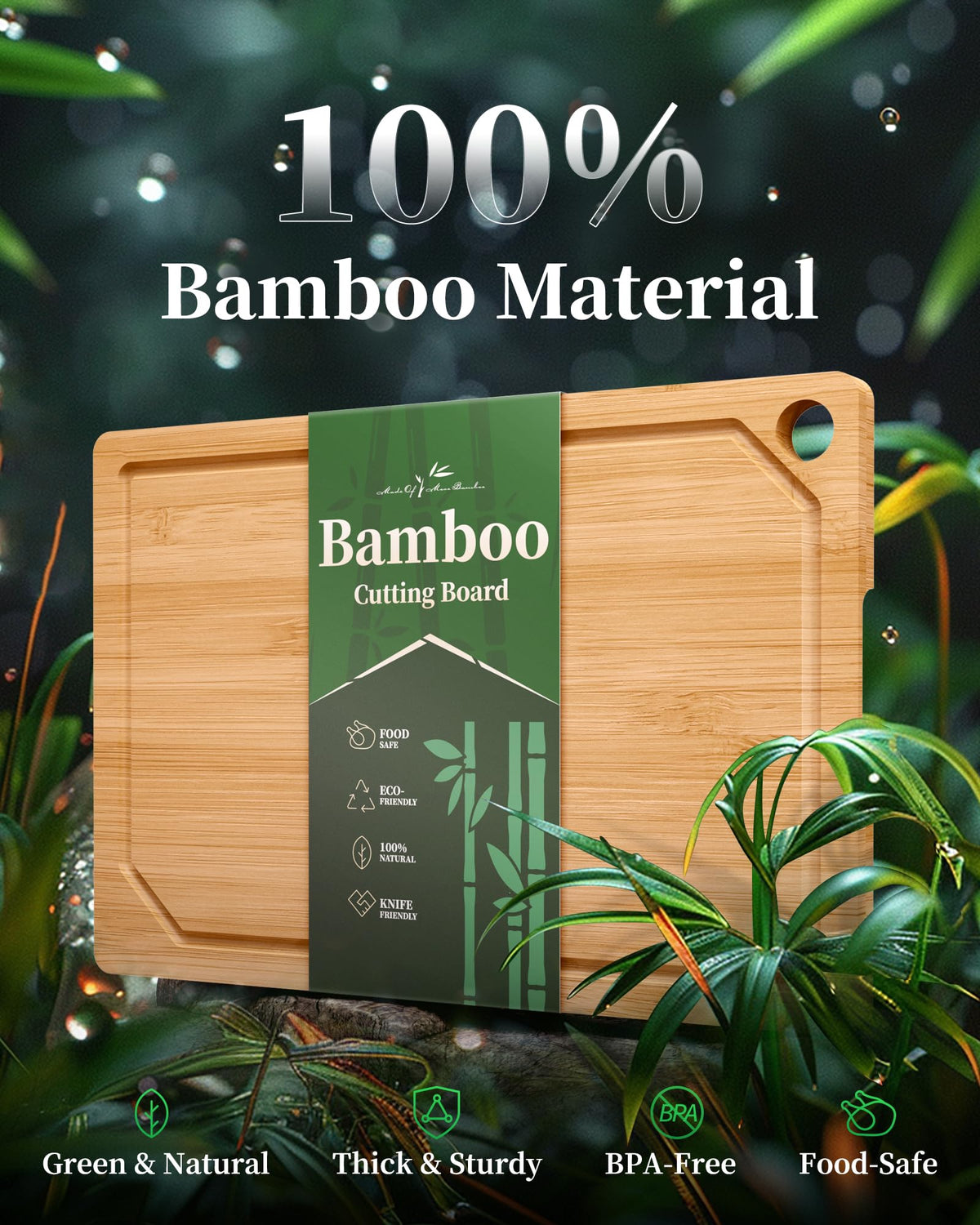 Kitsure bamboo cutting board hanging hole for compact storage