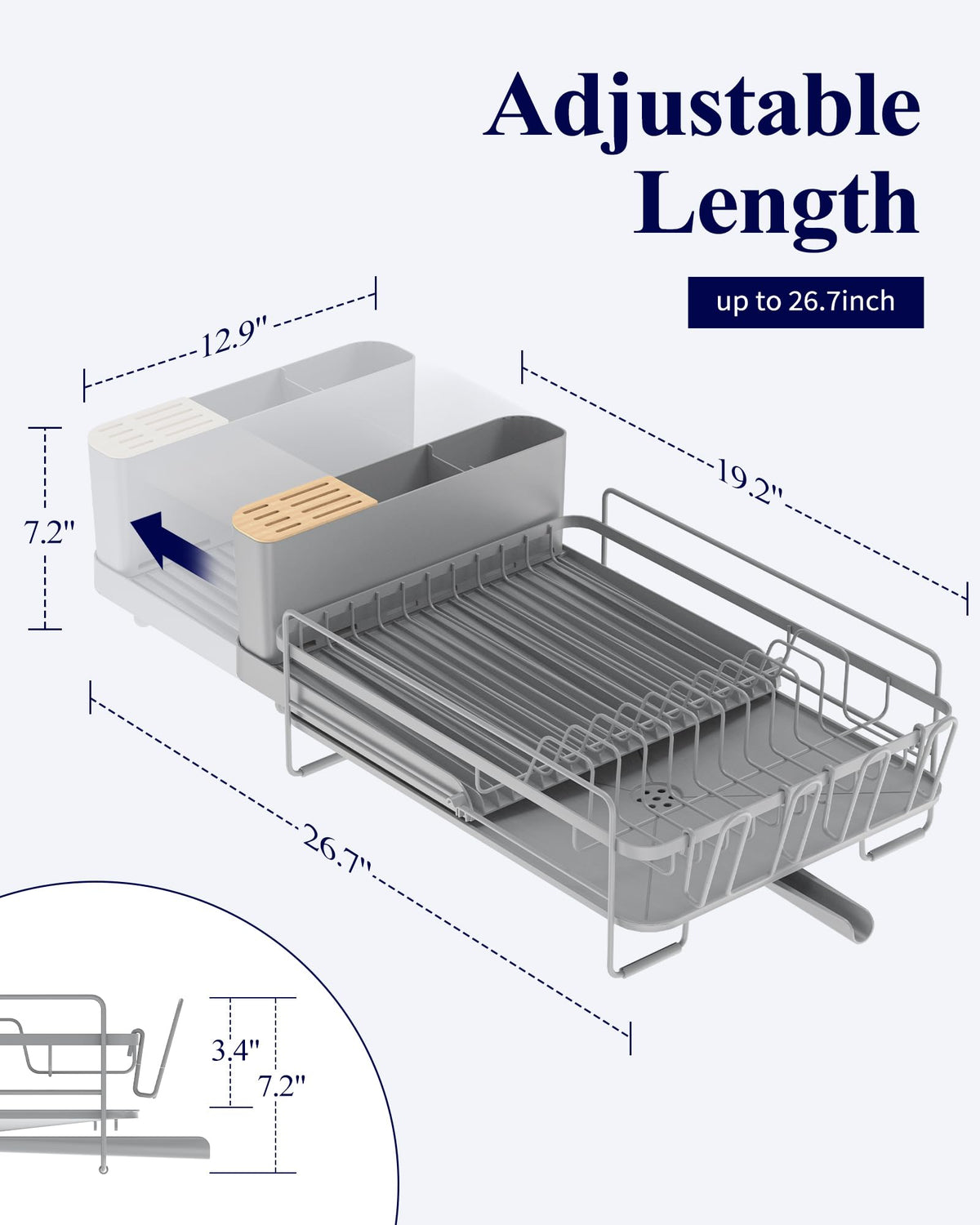 Kitsure dish drying rack with cutlery holder keeping utensils and cups organized.