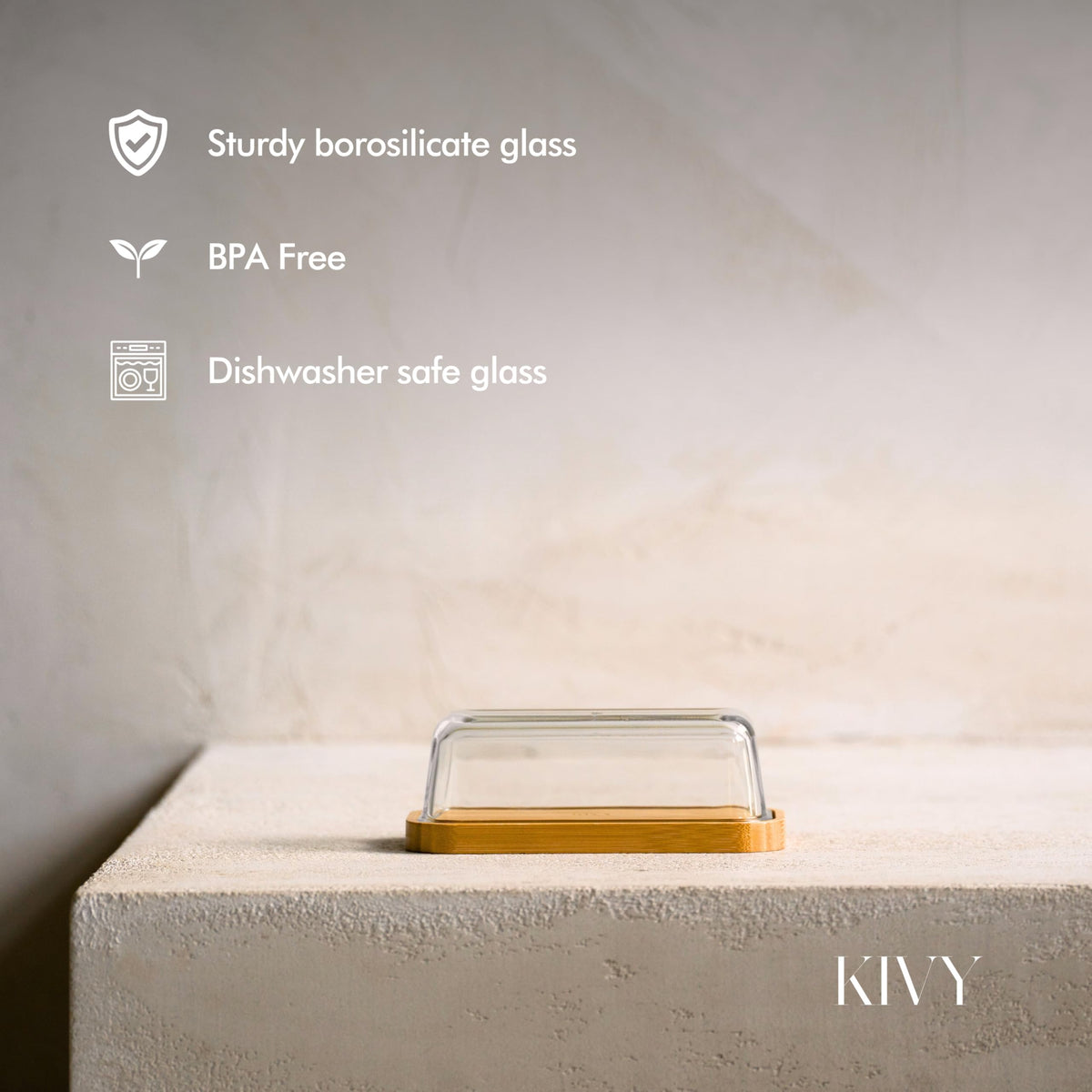 KIVY butter dish on a stylish kitchen display for serving.