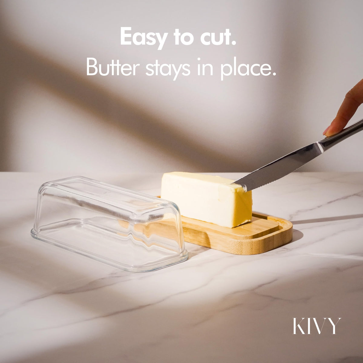 KIVY butter dish lid seals tightly to preserve texture
