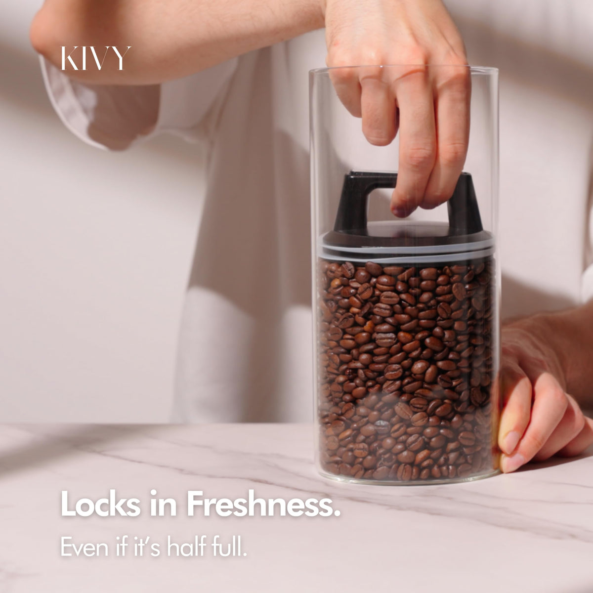 KIVY stainless steel coffee container offers durable daily use.