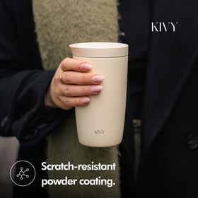 KIVY Travel Mug Tumbler keeps drinks hot up to 6 hours during commutes.