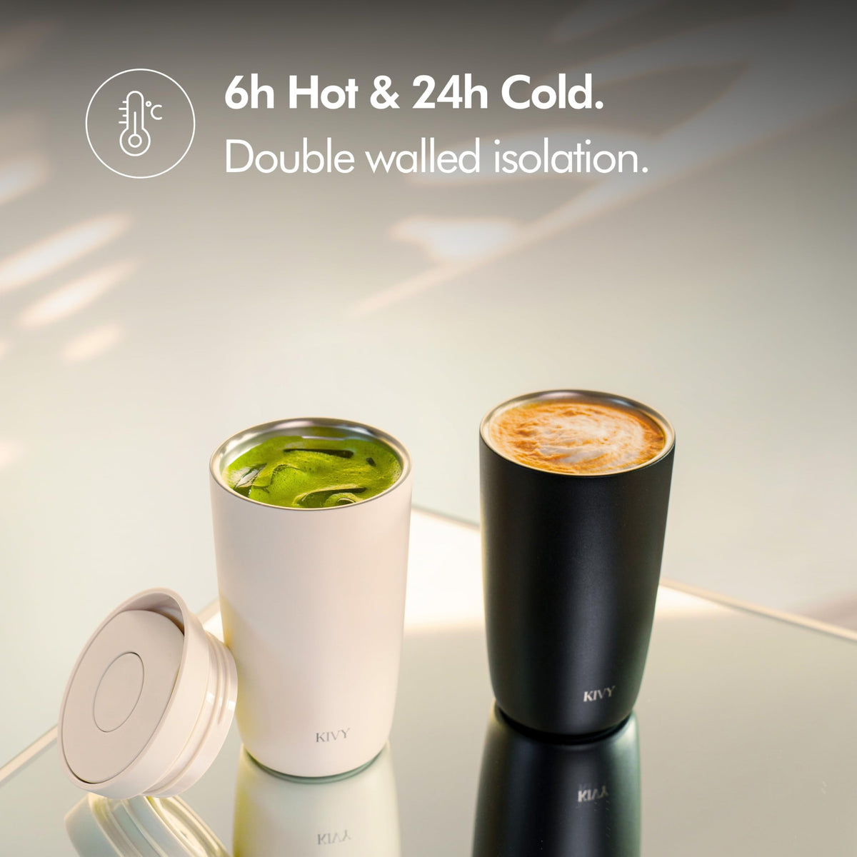 KIVY 12oz mug fits most car cup holders for easy travel.