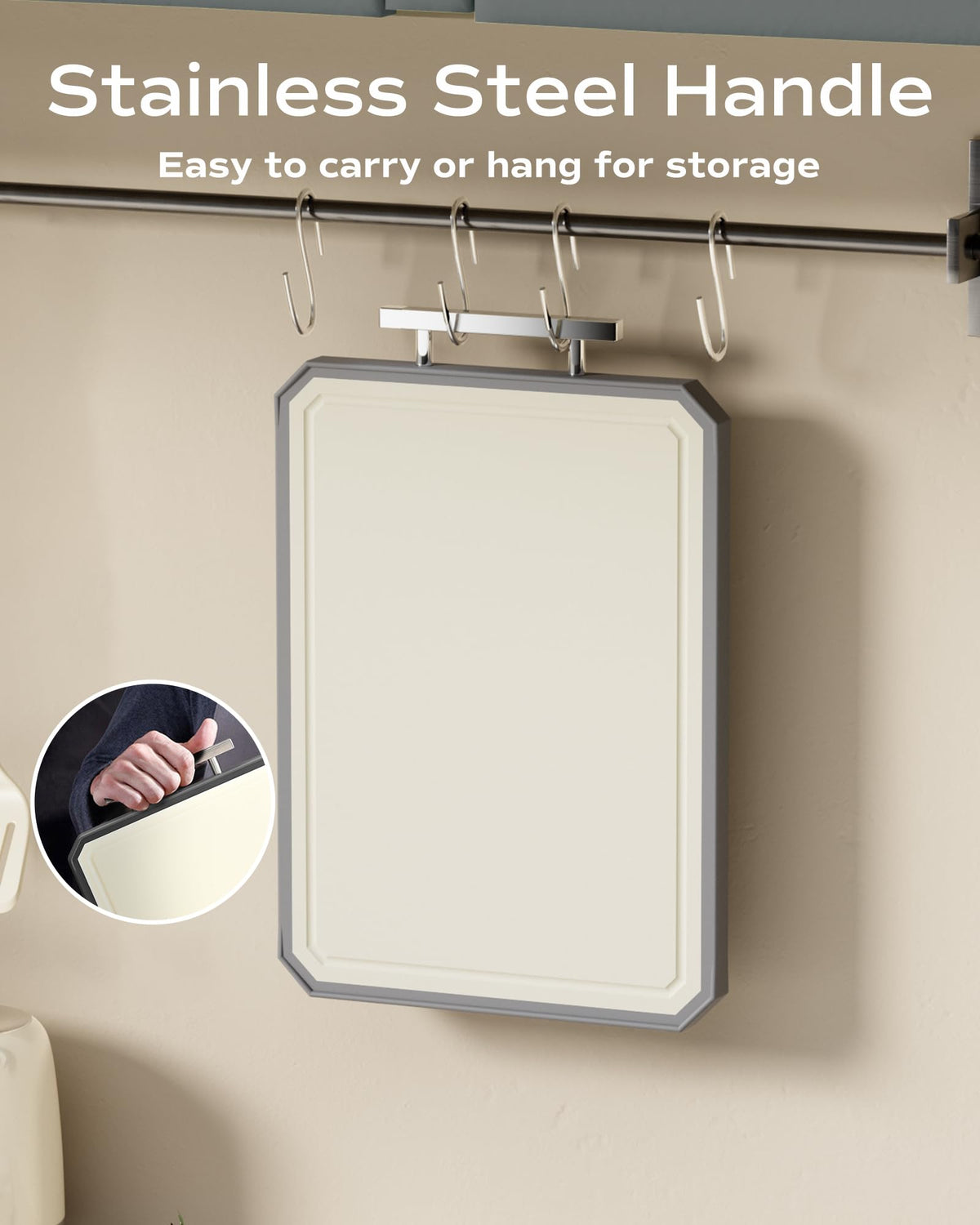 KLAPOLA extra-large cutting board hanging-storage with built-in handle for convenient storage