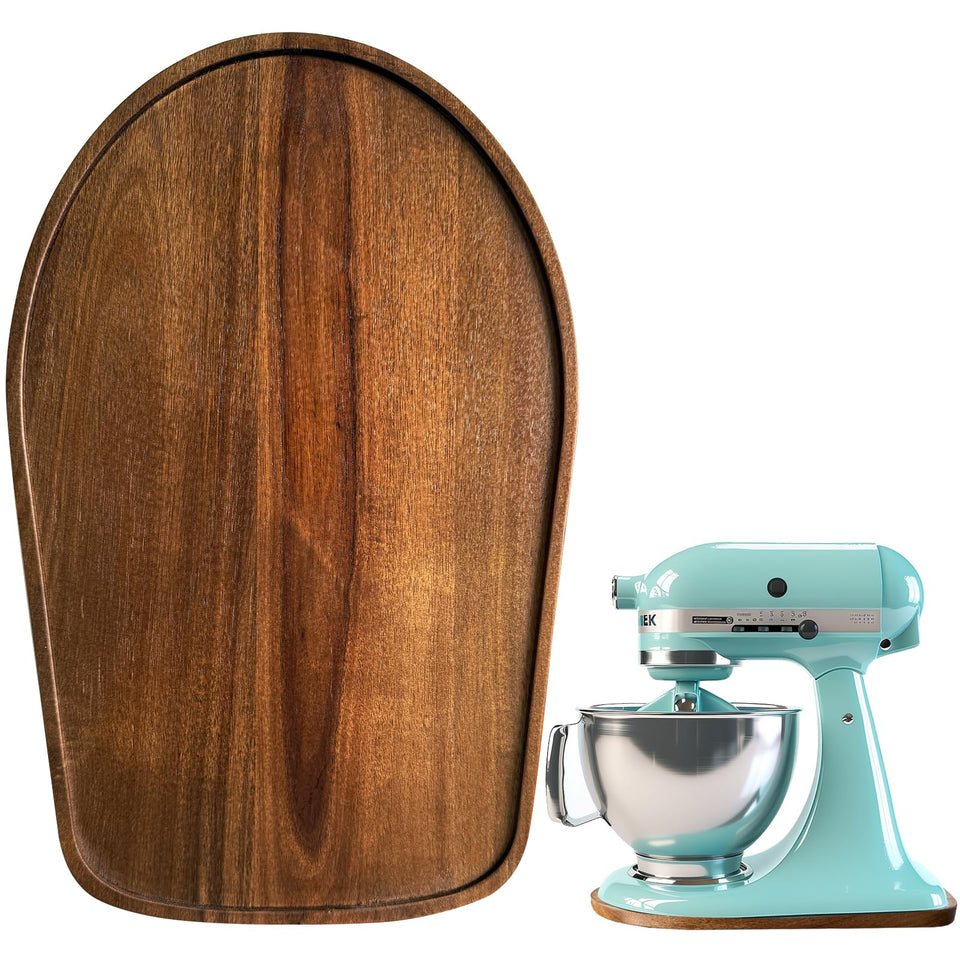 Klxuyuo Acacia Wood Mixer Slider Mat front view showing sturdy base for KitchenAid
