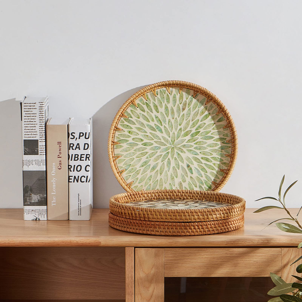 Kmelep decorative wicker basket tray adds Bohemian charm to any table