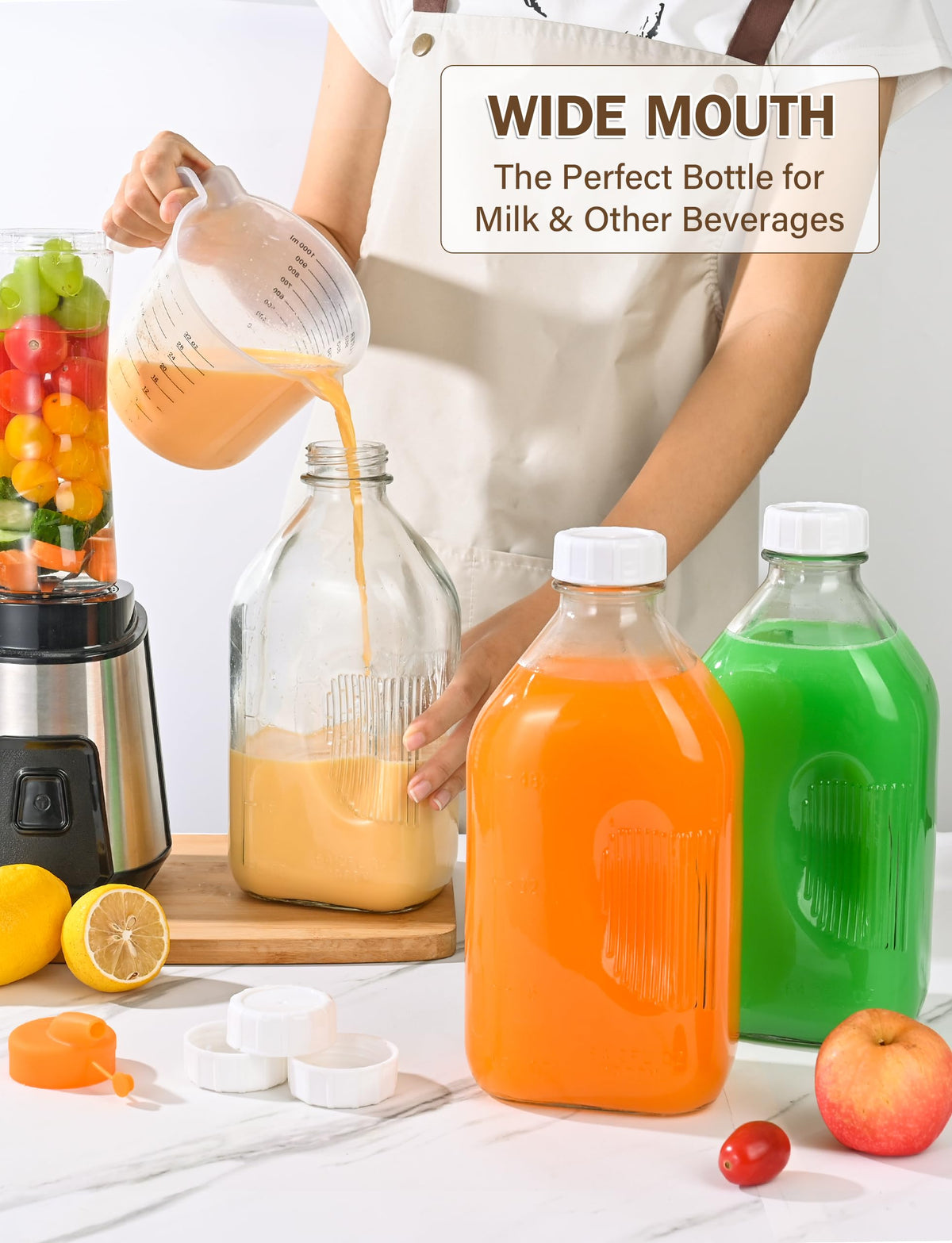 KMIGRUAN 2QT glass bottle with carrying handles for easy transport.