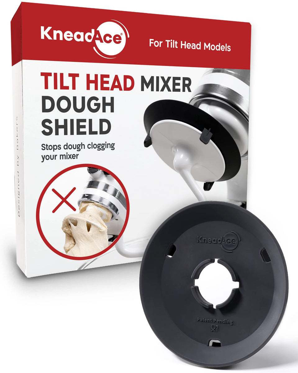 KNEADACE dough hook shield on KitchenAid mixer preventing mess during kneading