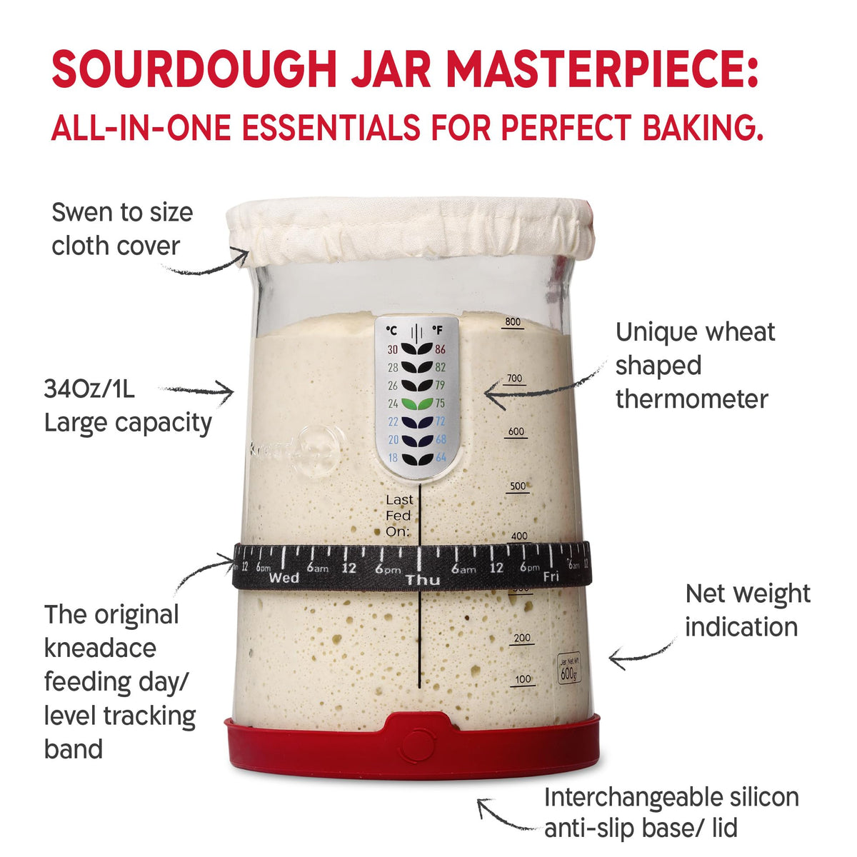 KNEADACE sourdough kit laid out showcases all-in-one design for bakers.