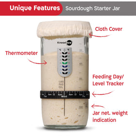 KNEADACE jar thermometer monitors starter temperature during feeding