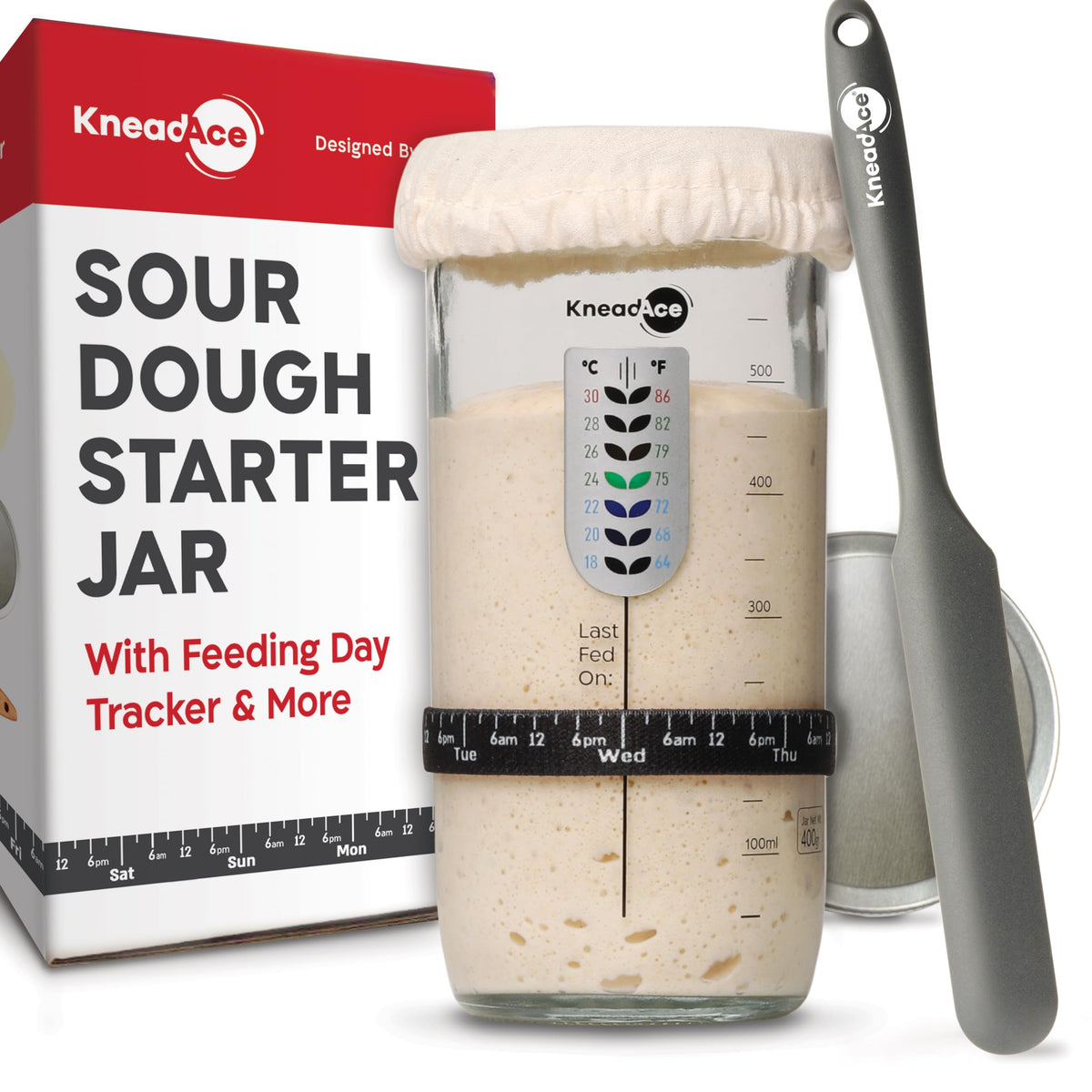 KNEADACE sourdough starter jar wide mouth is easy to feed and clean