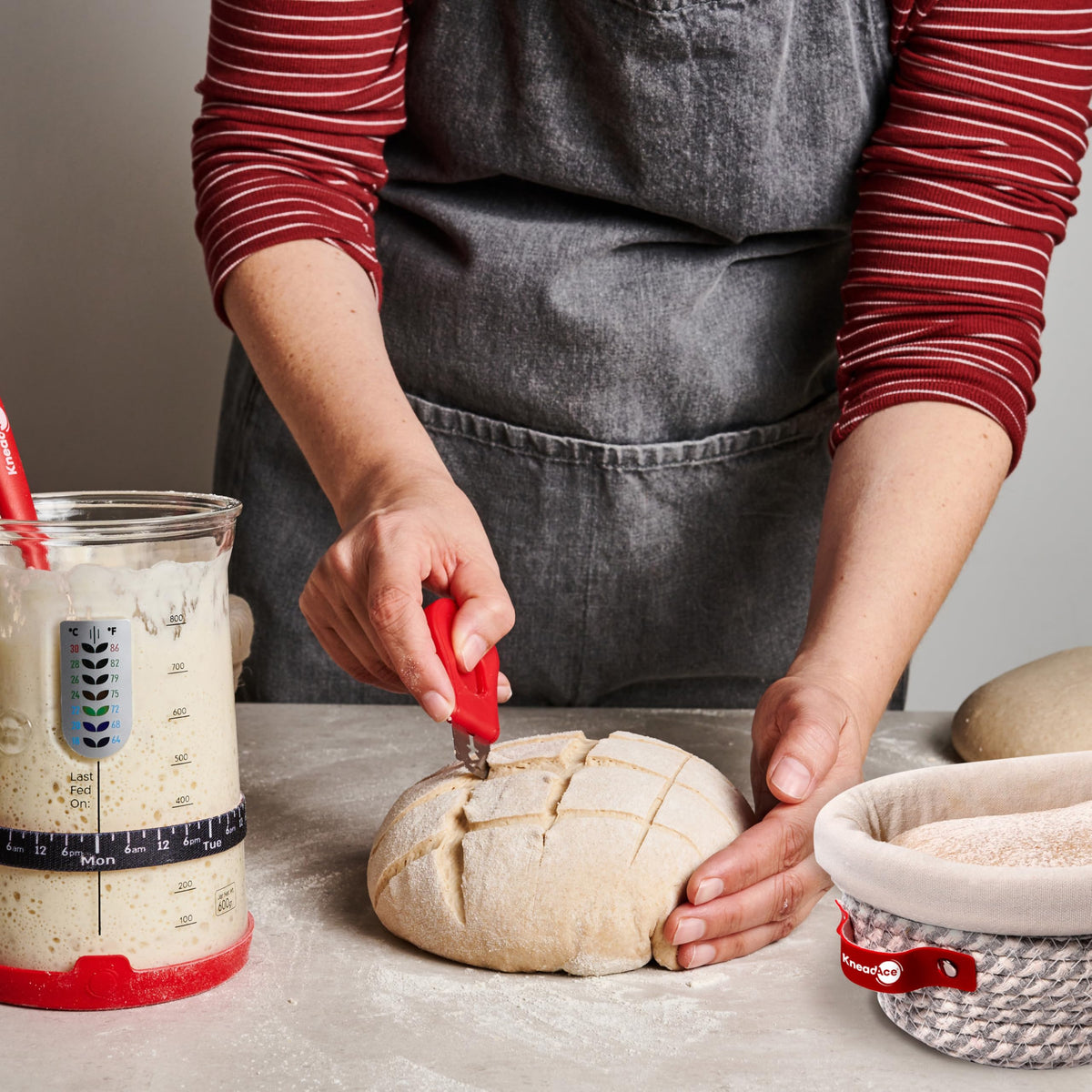 KneadAce accessory kit including thermometer and spatula for reliable care