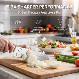 KnifeSaga built-in sharpener maintains razor-sharp blades between uses