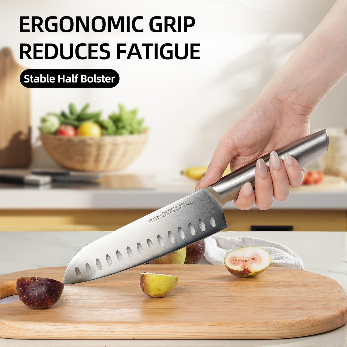 KnifeSaga ergonomic handle delivers comfortable control during prep