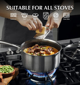 KOCH SYSTEME CS hybrid saucepan induction-ready design works across stoves.