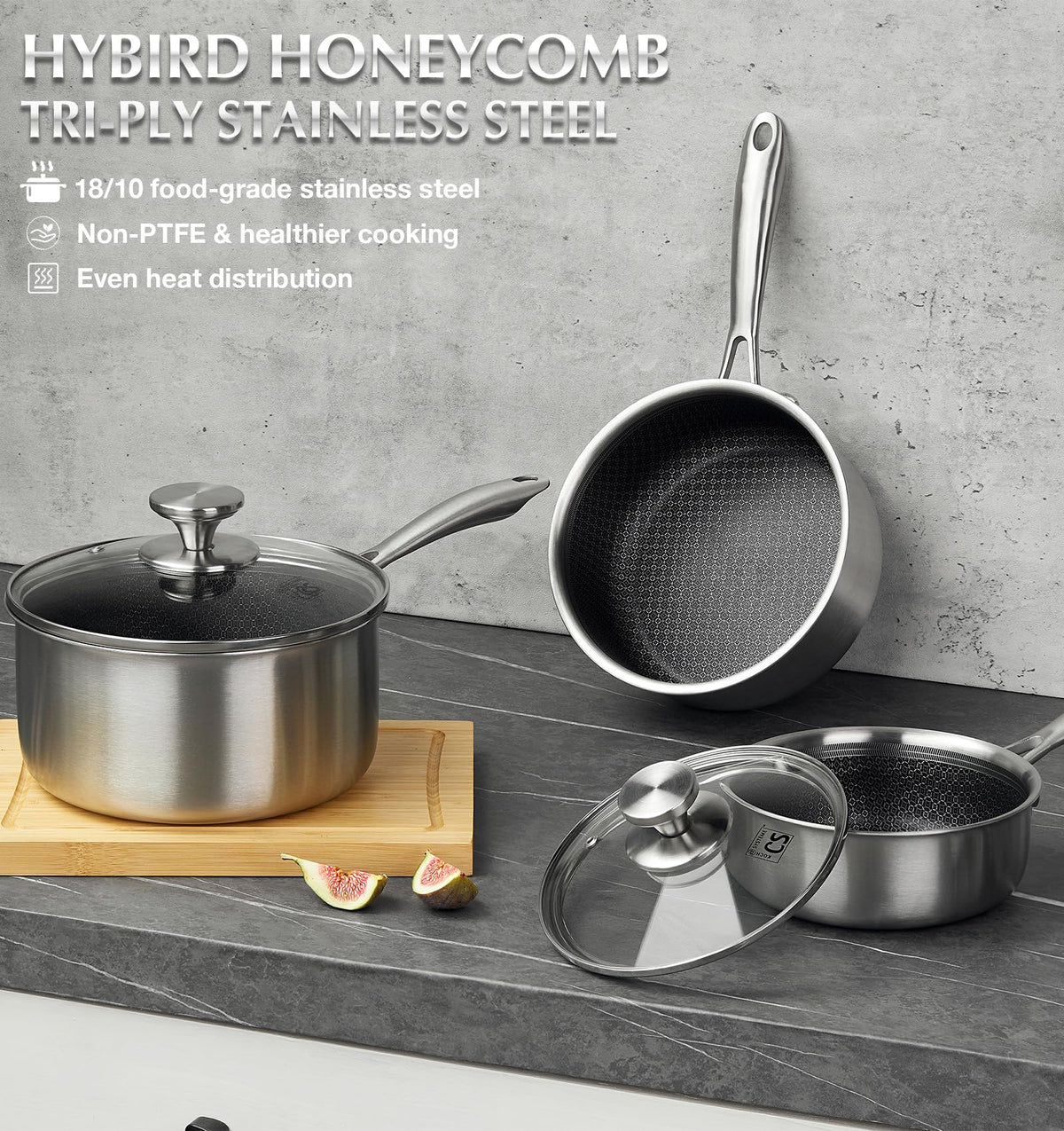 KOCH SYSTEME CS hybrid saucepan on stovetop demonstrates versatile heating.