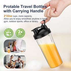 Two 22oz cups with to-go lids for portable KOIOS smoothies