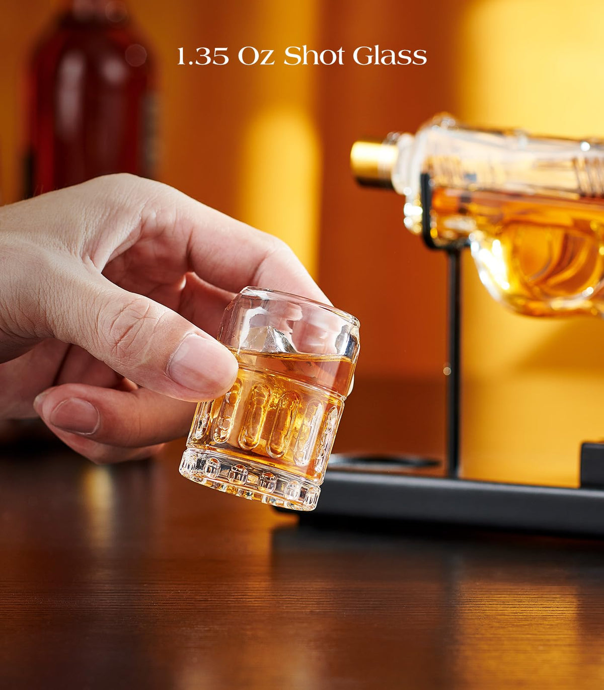 Kollea golden airtight cap decanter for secure storage of spirits.