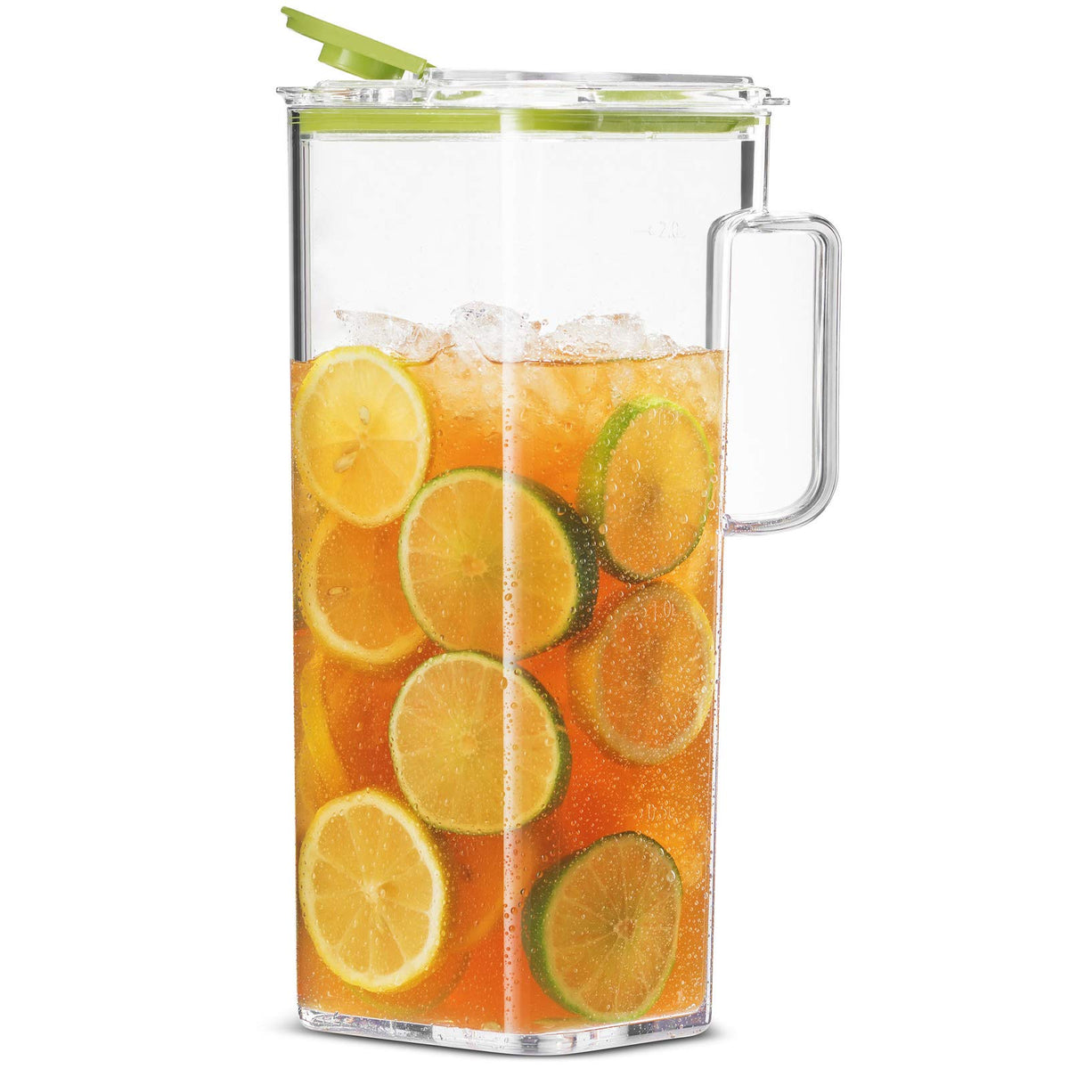 Ergonomic Komax pitcher handle providing comfortable grip during serving.