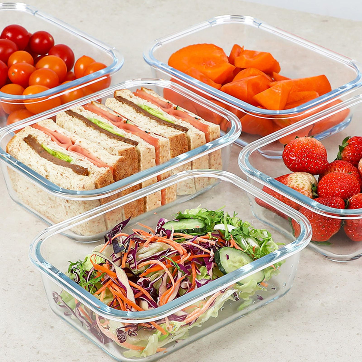 KOMUEE 30 oz glass container with lid removed, showing easy reheating and storage.
