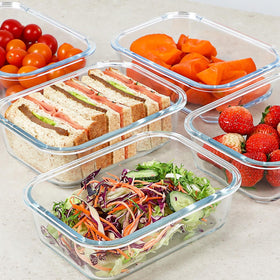 KOMUEE 30 oz glass container with lid removed, showing easy reheating and storage.